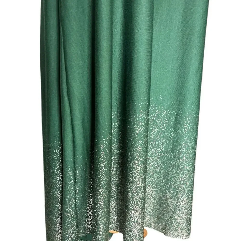 Womens Lularoe Elegant Vault Holiday Green Metallic Foil Gold Carly Dress  Sz XS - Picture 2 of 3